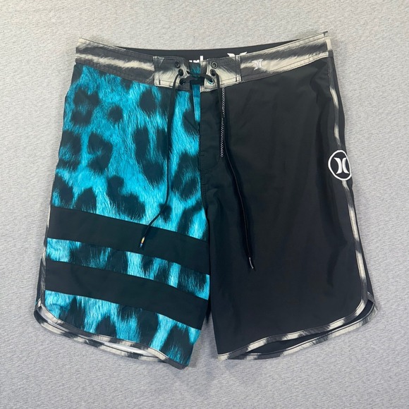 Hurley Other - Hurley Phantom Board Shorts Men 31 Black Teal Leopard Print Swim Trunks Surf